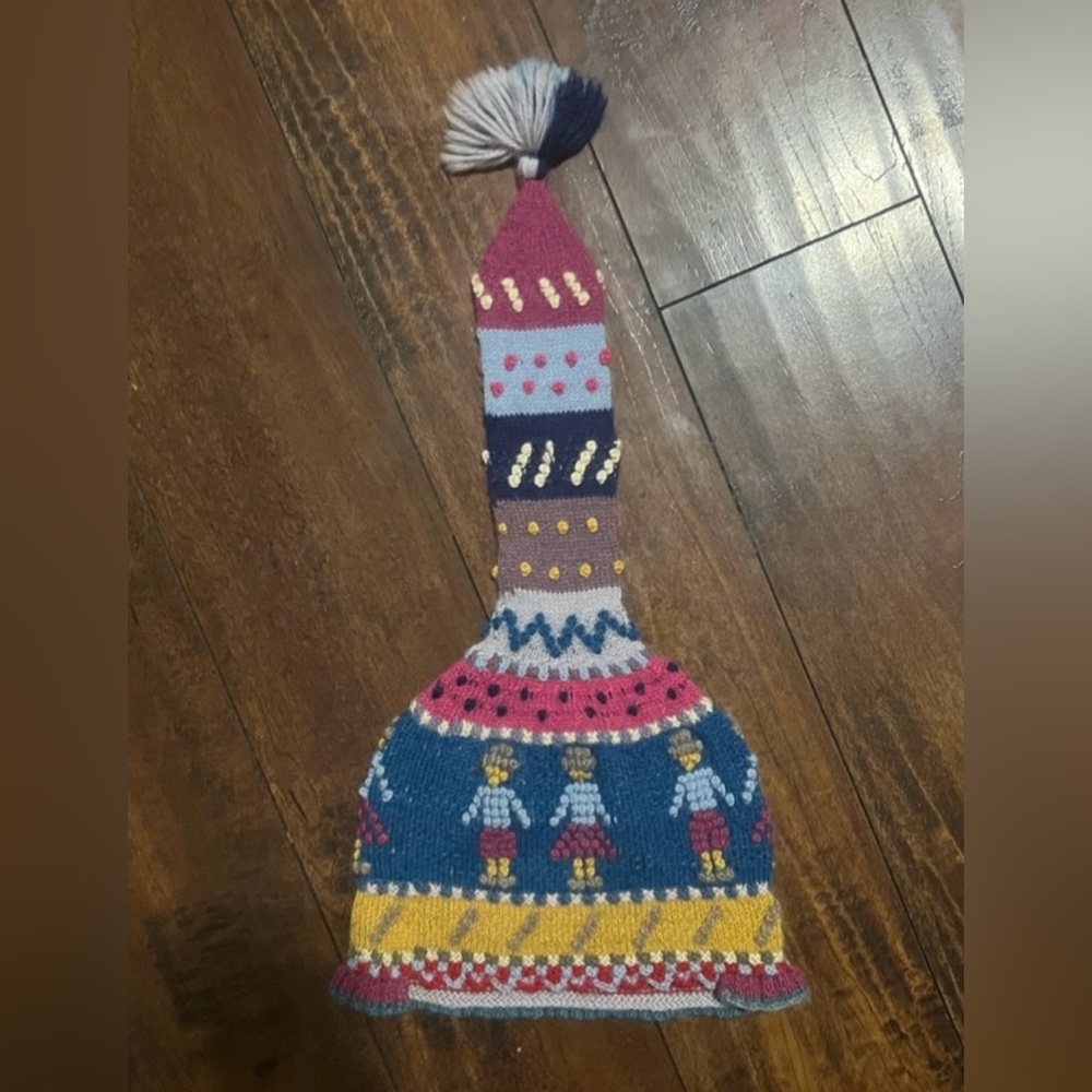 Vintage Handmade Knit Peruvian Hat Colorful Alpaca Wool